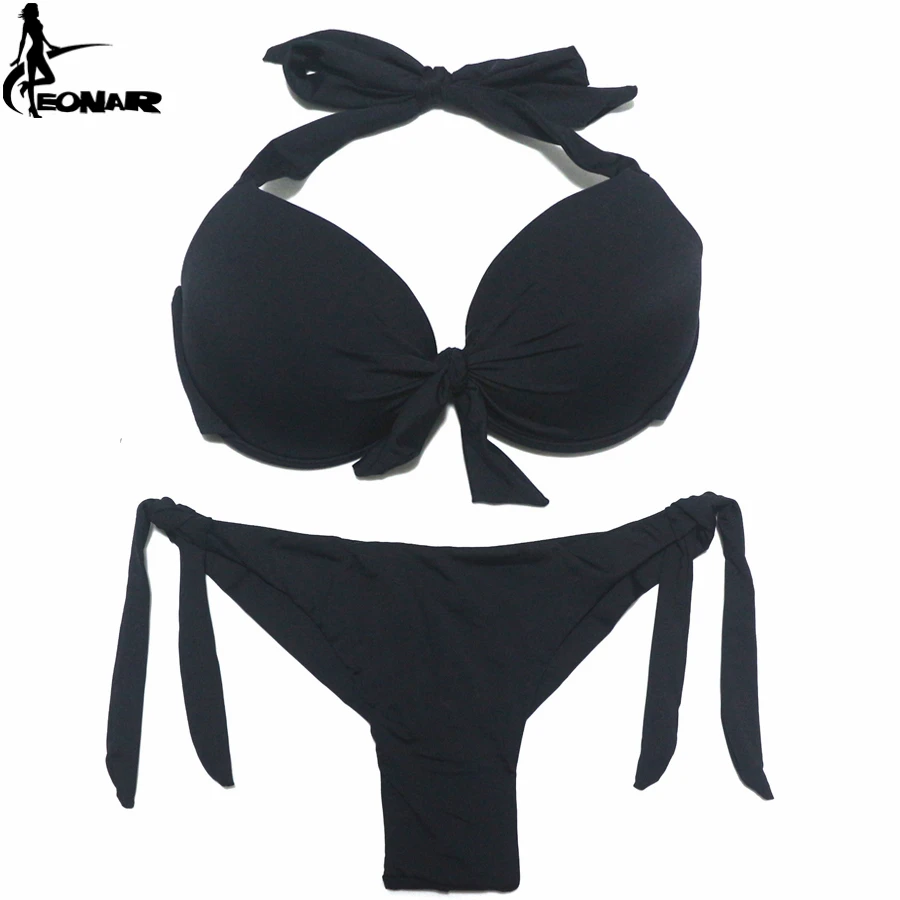 EONAR 2021 Bikini Solid Swimsuits Women Push Up Bikini Set Brazilian Cut/Classic Bottom Bathing Suits Sexy Plus Size Swimwear cheap bikini sets