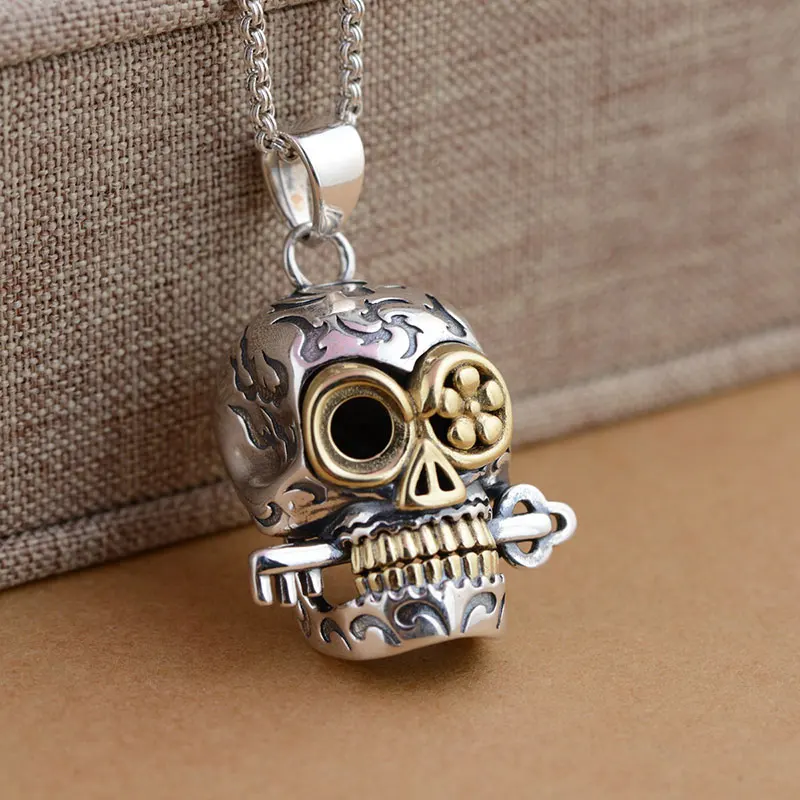 

FNJ 925 Silver Skull Pendant 100% Pure S925 Solid Silver Skeleton Pendants for Men Jewelry Making