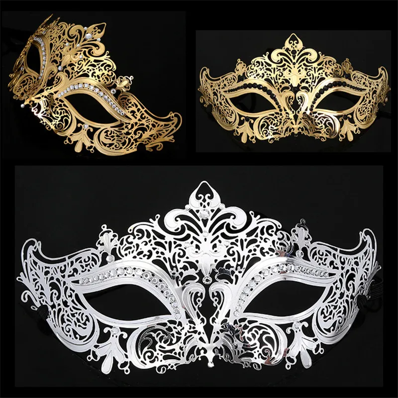 

Masquerade gold metal half face rhinestone iron mask party performance shooting props festival celebration female jewelry Mask