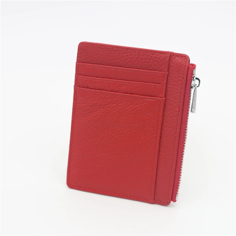 

Unisex Card Holder Cow Leather Women Card Id Holders Red Brown Coffee Blue Gray Black Credit Card Holder Zipper Men Card Case