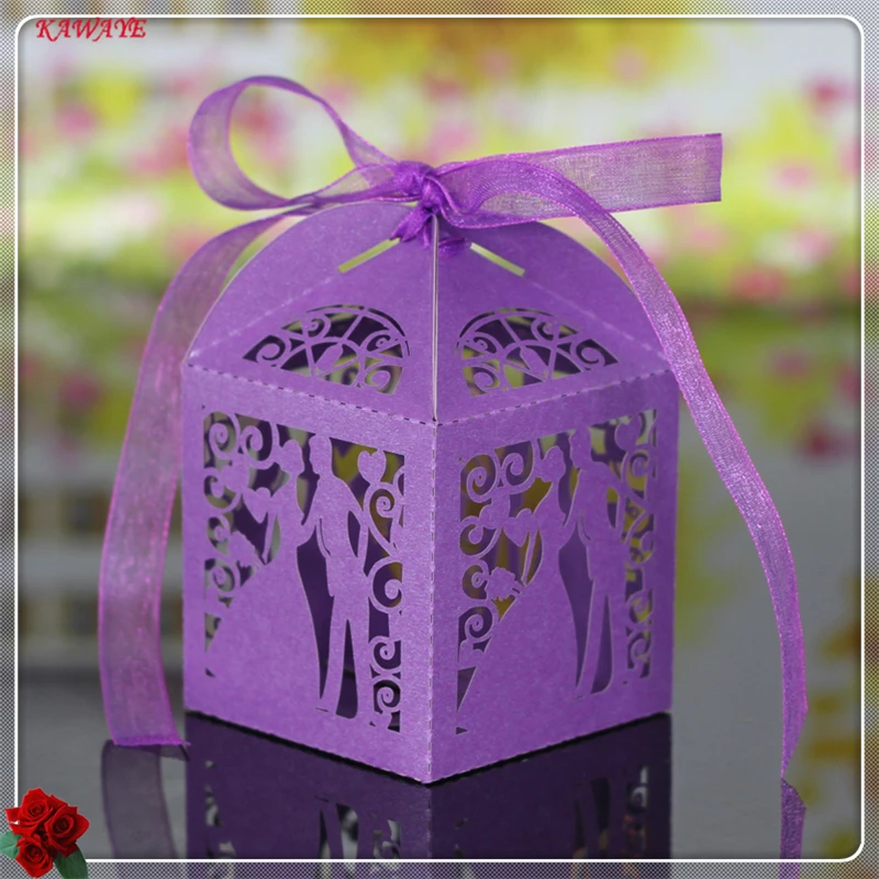 50Pcs KAWAYE Laser Cut Wedding Candy Box Wedding Gift Favor Boxes with