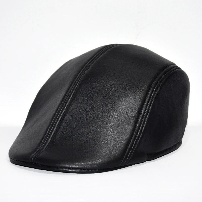 

2018 New Size L-XXL Sheepskin Beret Men Keep Warm Caps Man Winter Hats Fashion Leather Man Cap Good Quality Dad hat AD0726
