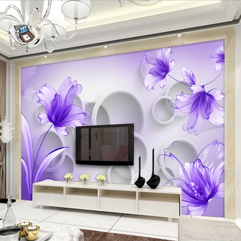 Wall Mural Wall Painting Purple Lily Transparent Flowers Modern Fashion 3D Living Room TV Background Cloth Wallpaper 3d wallpaper mural wall covering wallpaper canvas painting wallpaper