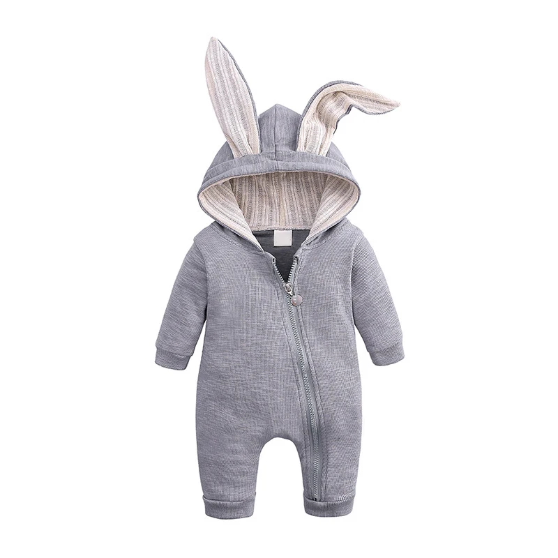 Милый кролик детские комбинезоны Комбинезон Девочки младенца мальчиков джемпер Твердые Комбинезоны для детей с капюшоном дети детские наряды пижамы для малышей - Цвет: Gray