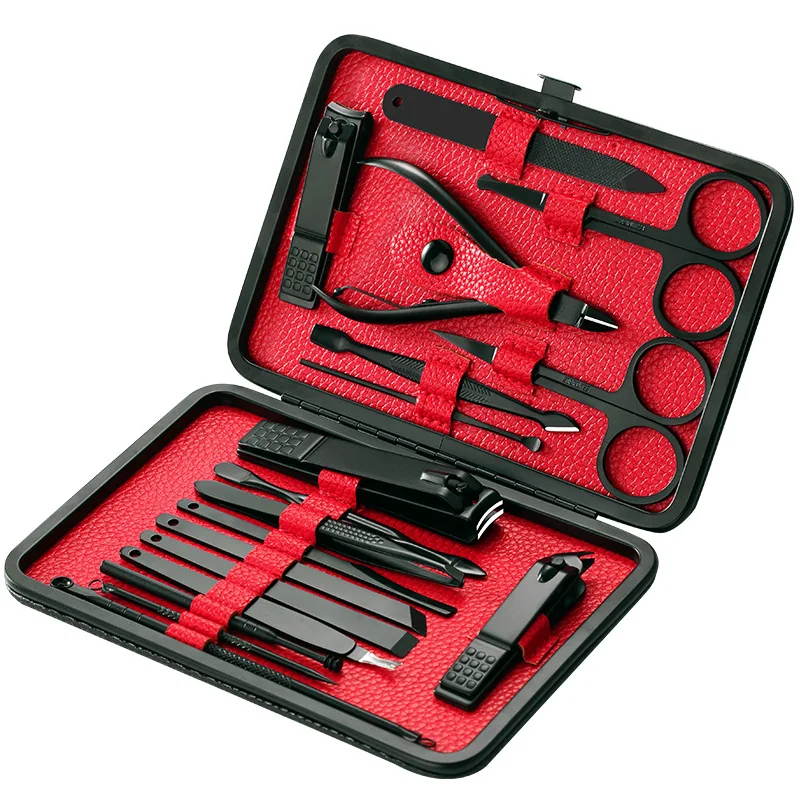 

18 in 1 Stainless Steel Nail Clipper Kit With Case Professional Nail Care Manicure Set Pedicure Cutters Scissor Tweezer Knife