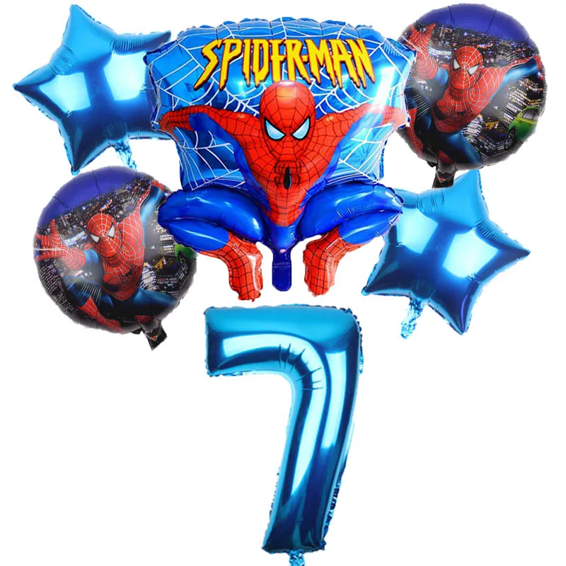 6pcs/lot Spiderman Foil Helium Balloons 30" Red Number Party Inflatable Ball Birthday Party Decoration Kids Toys Star Globos - Цвет: blue 7