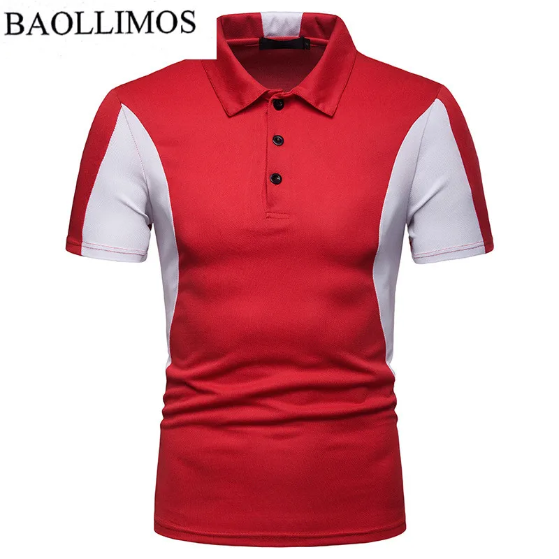 PoloShirt мужская хлопковая Лоскутная дышащая рубашка с коротким рукавом для мужчин Летняя Повседневная тонкая мужская рубашка - Цвет: Красный