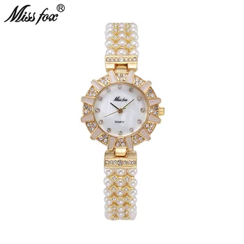 

Miss Fox Nature Pearl Watch Women Rhinestone Solar Women Dress Watch Fashion Diamond Pearl Chain Band Women Girl Cheap Watches