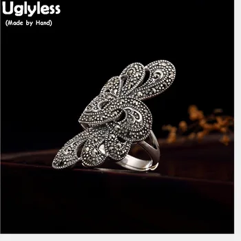 

Uglyless 100% Real 925 Sterling Silver Personalized Big Wide Finger Rings for Women Thai Silver Exaggerated Open Ring Irregular