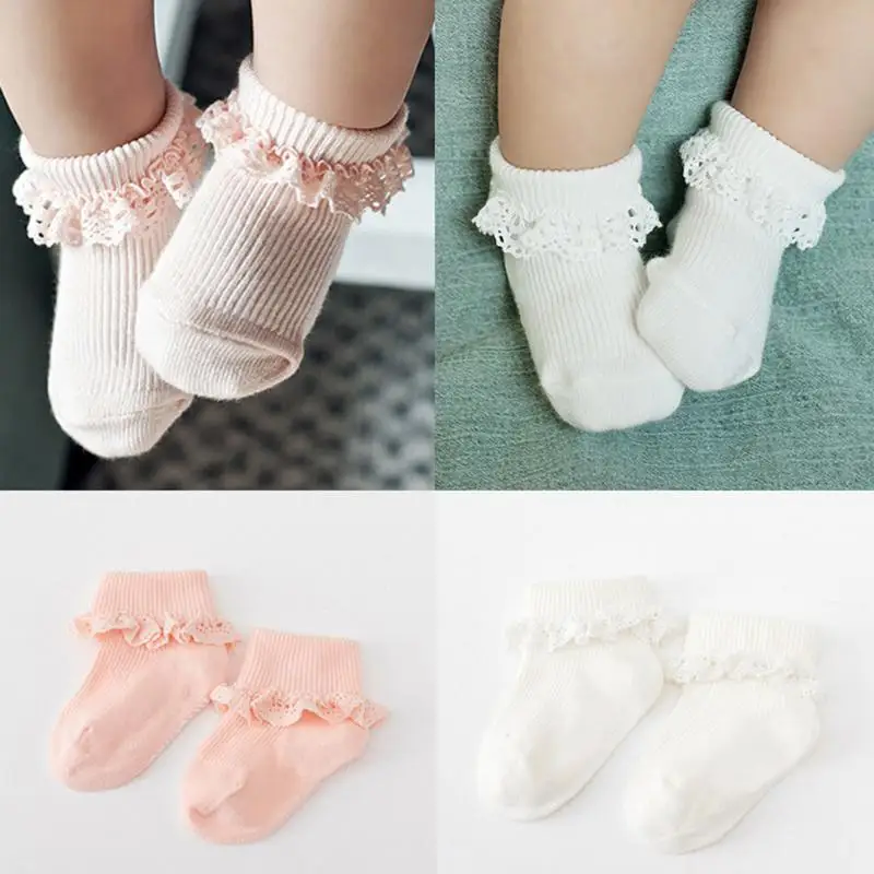 

Christening Lace Baby Socks Spring Infant Girls Solid Color Cotton Vertical Stripe Anti-Skid Socks Soft Kids Girls Princes Socks