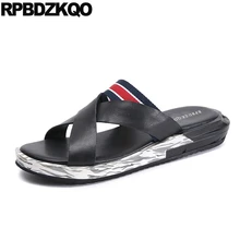 Черные сандалии-шлепанцы на платформе; дизайнерская обувь; мужские шлепанцы из высококачественной натуральной кожи; пляжные шлепанцы; известный бренд; цвет белый