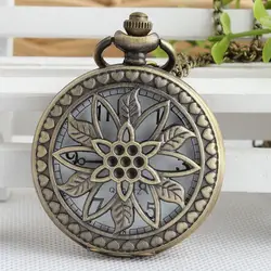 Винтаж Бронзовый стимпанк кварцевые карманные часы полые дерево с цепочкой для Для мужчин Для женщин ожерелье TPB064