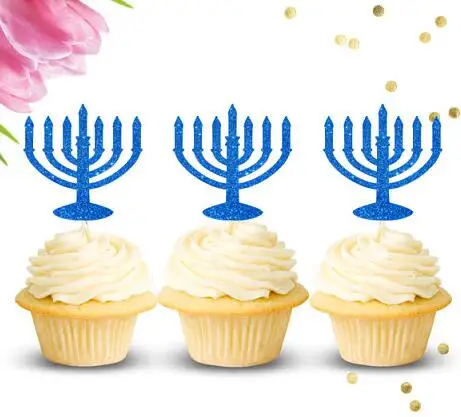 Глиттер Happy Hanukkah Звезда Давида Менора кексы toppers украшения для свадьбы дня