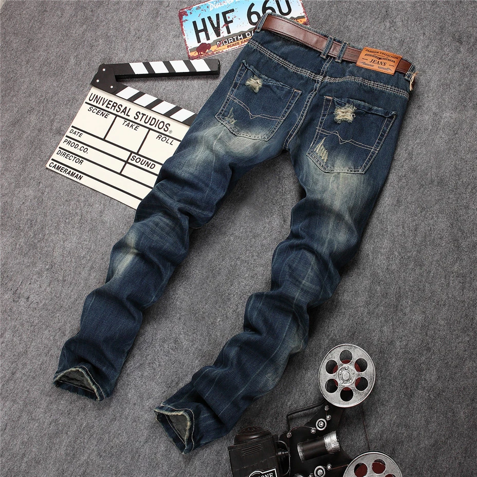 Goede Gat Metroseksueel Rechte Vernietigd Jeans Merk Slim Casual Ripped Jeans Homme Retro Mannen Denim Broek Hoge Kwaliteit Katoen