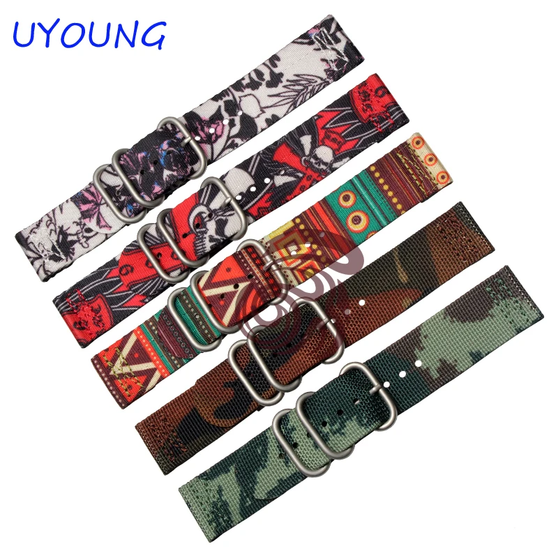 

22mm 24mm Fashion Nylon Watchband High Quality Camouflage Strap Fine Steel Buckle With