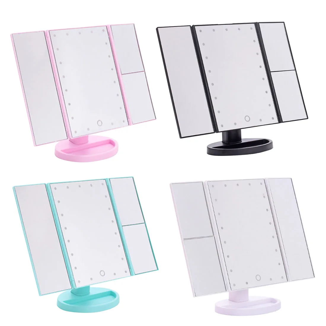 

Desktop Touch-Lighting Up Touch Screen Magnifiying 3 Folding Adjustable Beauty Mirror Makeup with LED Light Mirror.