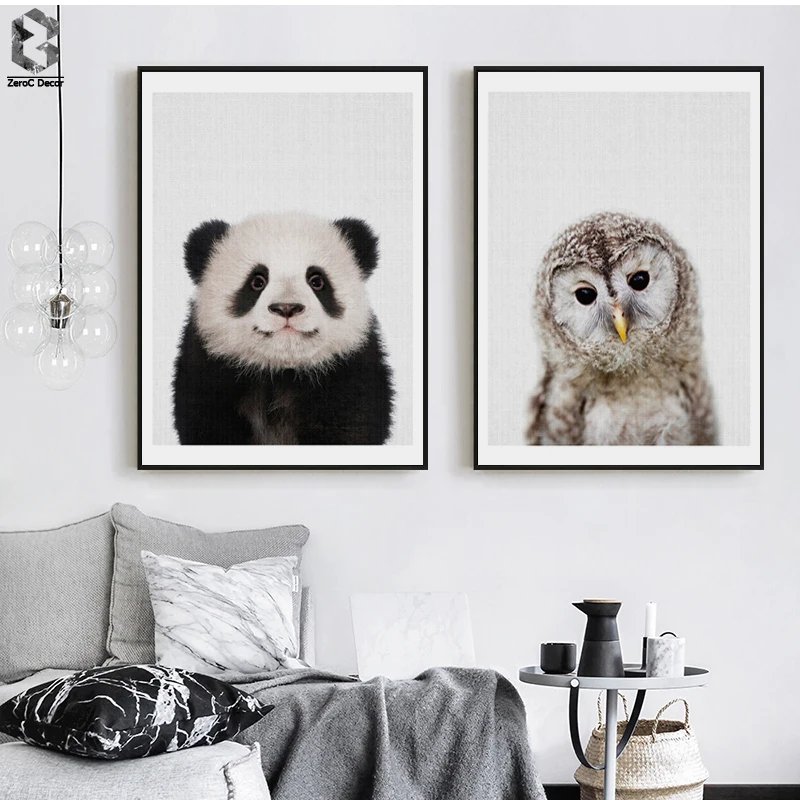 

Panda Canvas Painting Nursery Wall Art Owl Posters and Prints Nordic Lovely Animal Picture for Kids Baby Boys Room Home Decor