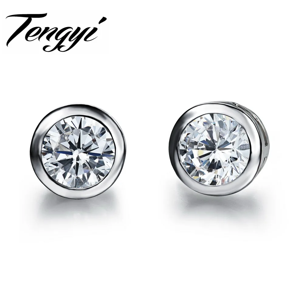 Tengyi Fashion White Gold Color Black Stone Stud Tengyi Fashion White Gold Color Black Stone Stud
