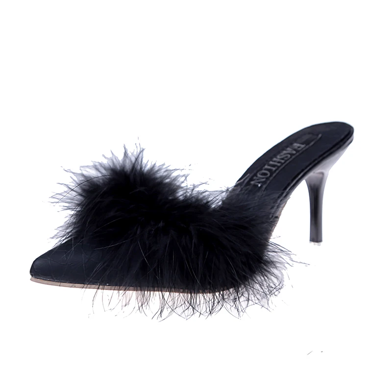 Лидер продаж года; Индивидуальные Тапочки; женская пикантная обувь; сандалии без застежки; Модные женские шлепанцы на высоком каблуке с мехом; Y10185 - Цвет: Черный
