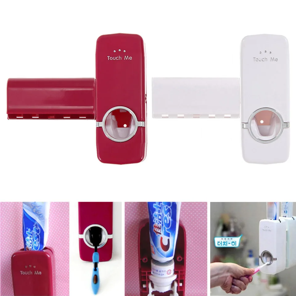 Automatic Toothpaste Soap Dispenser 5 Toothbrush Holder Set Wall Mount