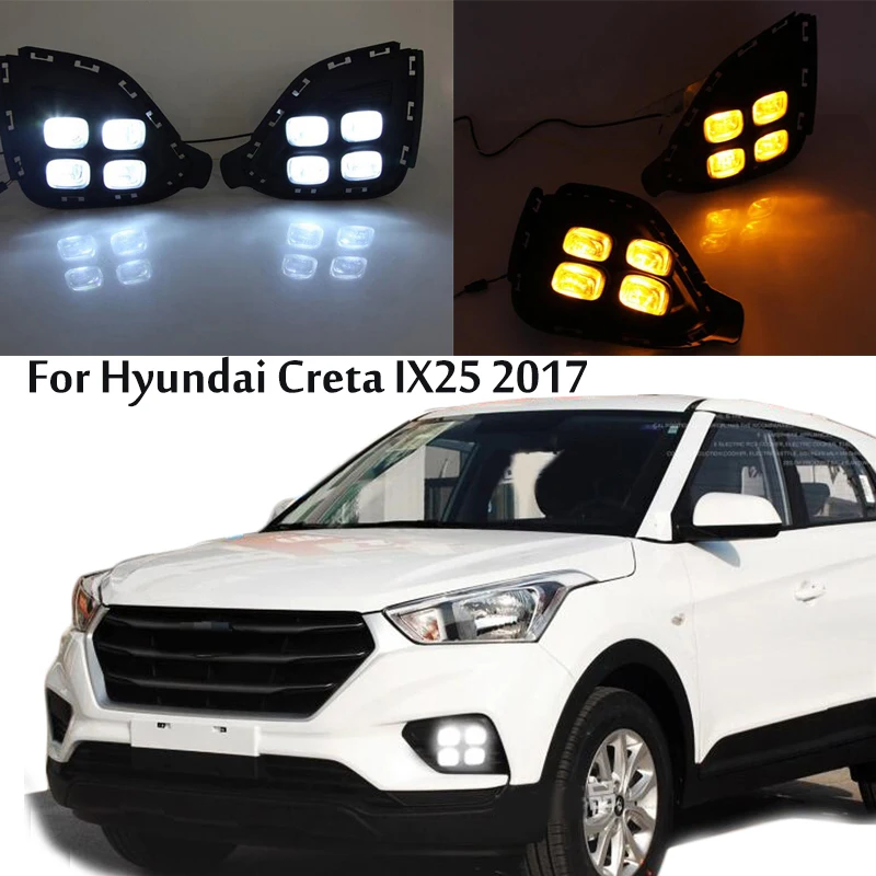 

DRL LED Daytime Running Light For Hyundai Creta IX25 2017 2018 South American Version Fog DRL With Yellow Turning Signal Lamp