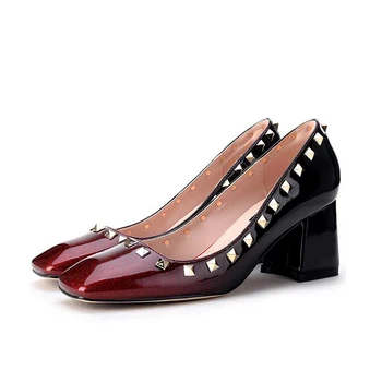 

Nice Autumn Gradient Color Women Shoes Pumps Single Shoes Princess Shoes Square Head Thick With Waterproof Rivets High Heels