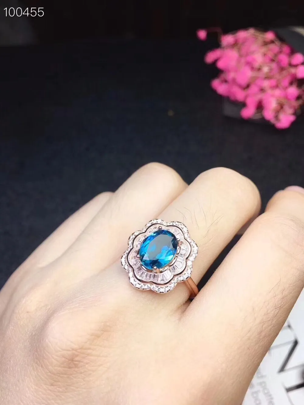 

Natural blue topaz ring Free shipping Natural real blue topaz 925 sterling silver Fine jewelry 7*9mm Gem