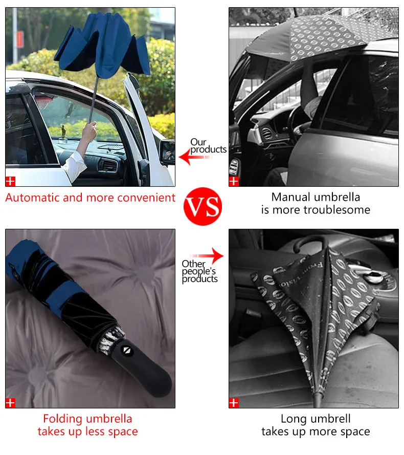 Ветрозащитный обратный зонтик, женский для мужчин, большой 3 складной компактный зонтик, открытый Paraguas автомобильный подарок, автоматический зонтик