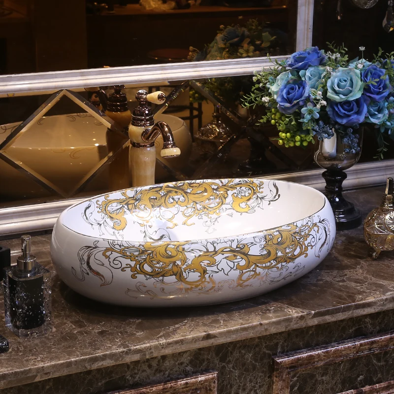 Oval shape China Artistic Handmade Ceramic Bathroom Sinks Lavobo Round Counter top table top basin bathroom sink(1)