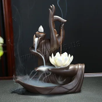 

Ceramic Buddha Hand Backflow Incense Burner Smoke Waterfall Buddha Lotus Incense Stick Holder Censer Creative Home Bouddha Decor