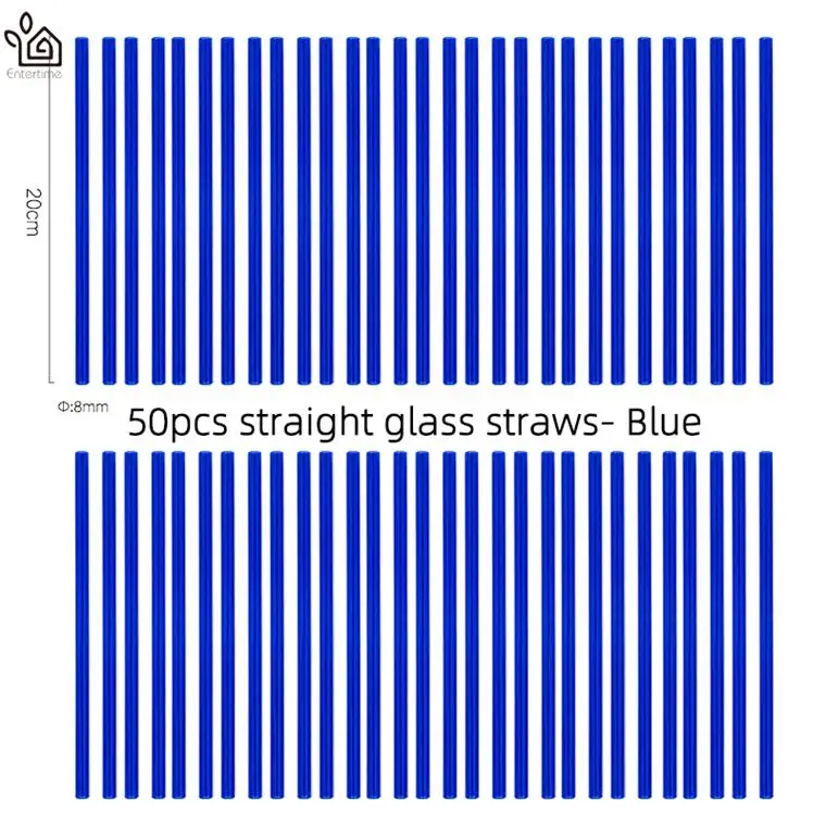 Entertime 50 шт./лот высокое боросиликатное стеклянные соломинки четкие прямые 20 см х 8 мм многоразовые трубочки для коктейлей, Чай, сок - Цвет: blue