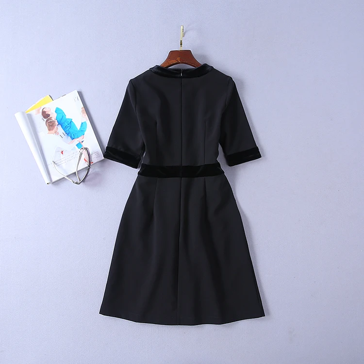 XF 1211-14 26 весенне-летнее модное офисное женское платье в стиле ретро с круглым вырезом, с коротким рукавом, с прострочкой, золотистого бархата, облегающее черное платье