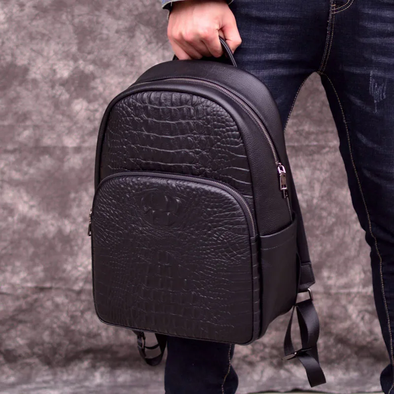 EUMOAN мужской кожаный рюкзак, мужской рюкзак большой емкости, мужской рюкзак из крокодиловой кожи, винтажный бизнес рюкзак для ноутбука, сумка для компьютера