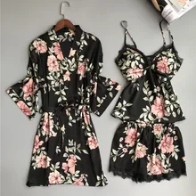 Комплект из 3 предметов, халаты для подружек невесты, сексуальные халаты для женщин, халаты с принтом, кимоно, шелковые халаты для невесты, Badjas размера плюс