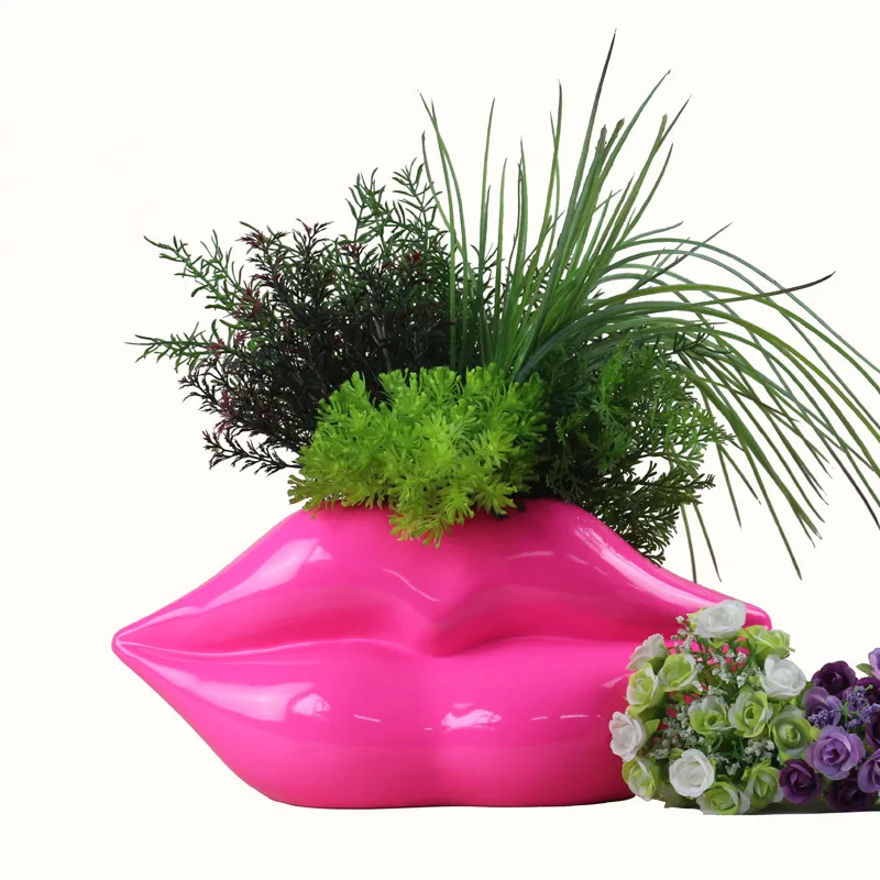 Цветочная ваза для губ красная горшочек в форме рта Современная ваза для губ из смолы не включает искусственный цветок/зеленое растение