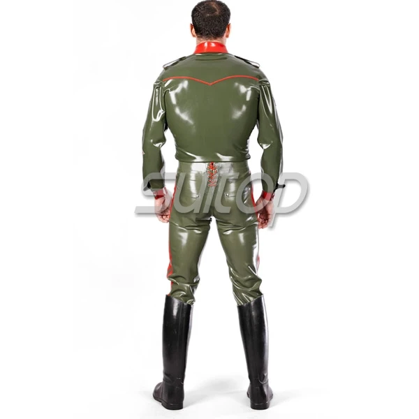 Сексуальная латексная униформа Стиль резиновые латексные брюки костюм военный косплей мужской