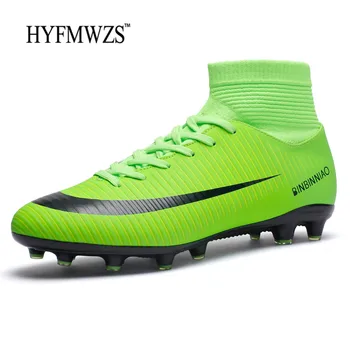 

HYFMWZS 2018 New High Ankle TF Football Krasovki Breathable Long Spikes Soccer Shoes Superfly Non-slip Men Chuteira Futebol