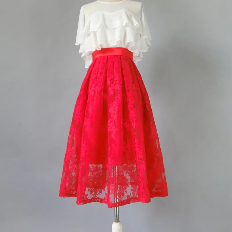 

Women Summer Elegant Fashion A-line Red Black Color Umbrella Skirt Free Shipping XHSD-3323