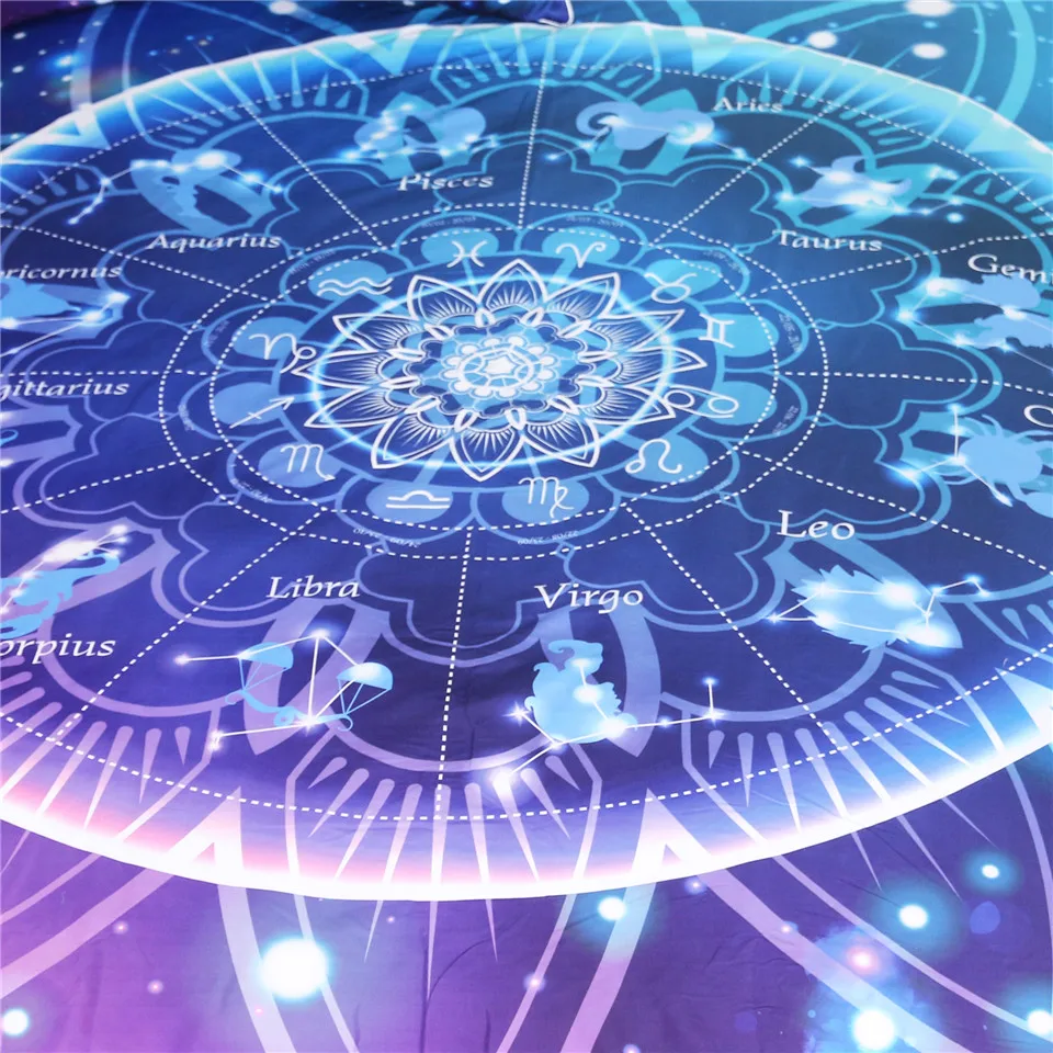  BlessLiving Zodiac Tapestry Lotus Mandala Wall Hanging Purple Blue Floral Decorative Wall Carpet Co