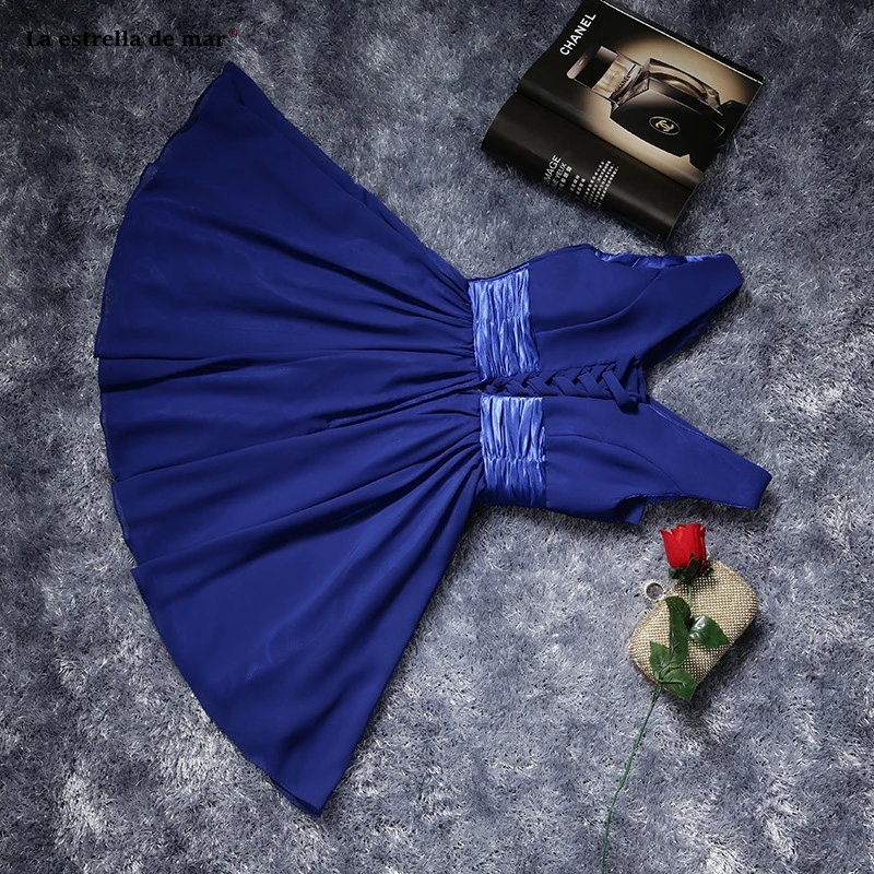 Vestido madrinha Новое шифоновое сексуальное ТРАПЕЦИЕВИДНОЕ ПЛАТЬЕ С v-образным вырезом цвета шампанского, бирюзового, Королевского синего, фиолетовое платье для невесты короткое недорогое свадебное платье