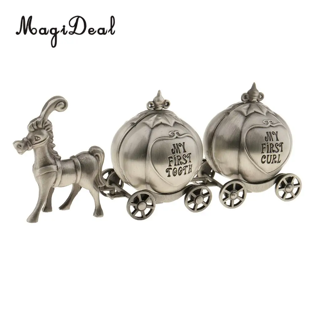 

MagiDeal High Quality 1Set Vintage My First Curl & Tooth Box Horse And Pumpkin Carriages Craft for Baby Shower Birthday Decor