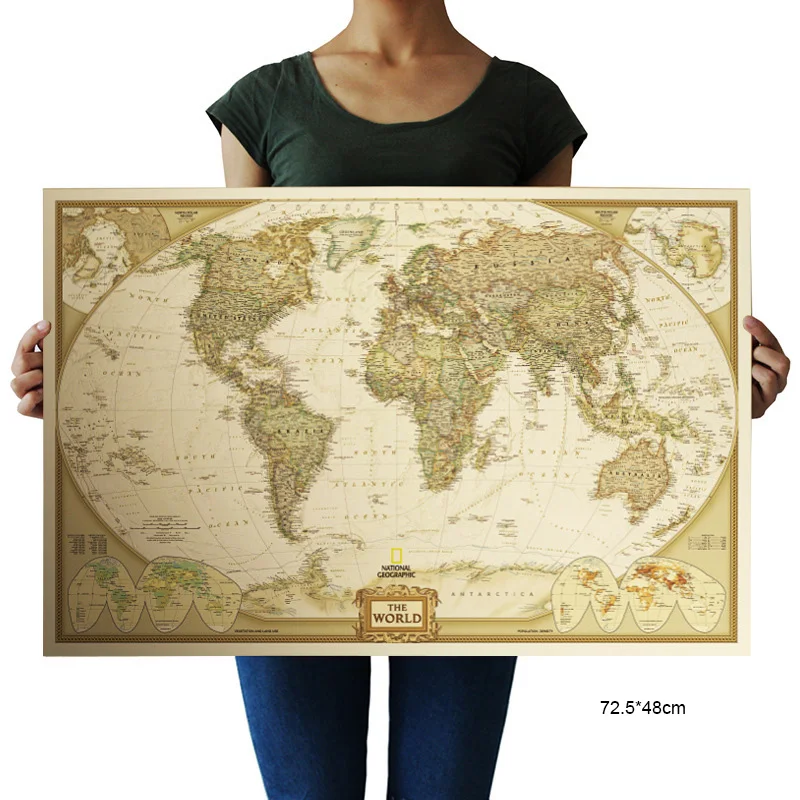 

Newest Vintage World Map Detailed Antique Poster Wall Chart Retro Paper Matte Kraft Paper Map Of World Home Decoration
