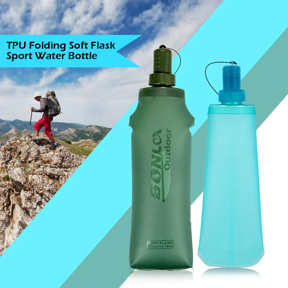 Water Bottle TPU Folding Soft Flask Sport Water Bottle Water Bag Collapsible Drink Water Bottle Water Bag Running Camping Hiking 5