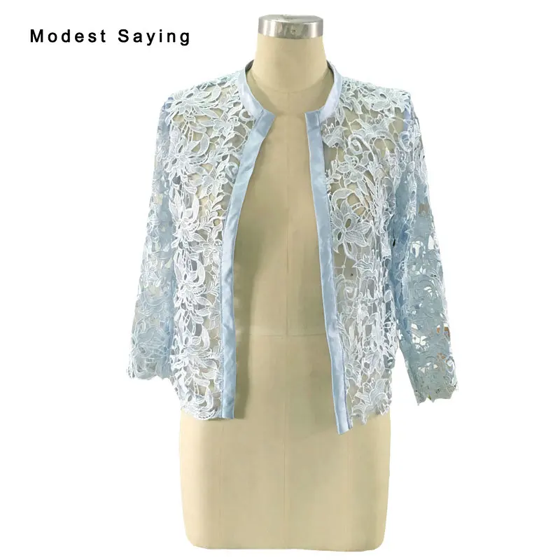 Buy Elegant Light Blue 3/4 Sleeve Lace Wedding Jackets