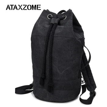 

Fashion Fitness Bag High Quality Natural Canvas Cylindrical Backpack Drawstring Large Capacity Sports Backpack Fitness Bag