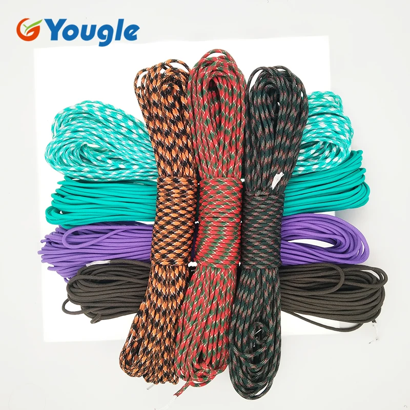 Yougle paracord 550 حبل مل المواصفات النوع الثالث 7 السواحل 100ft paracord بقاء كيت معدات بالجملة خيمة حبل الرياح 46-52