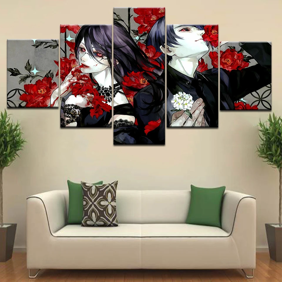 Tokyo-Ghoul-Anime-5-Panel-HD-Print-wall-posters-Canvas-Art-Painting-For-home-living-room