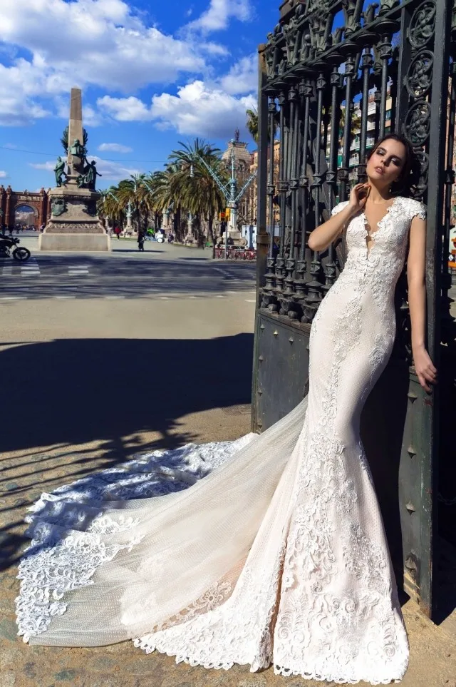 Custom Made Sexy Mermaid Wedding Dresses with Detachable Train Unique Back Design Vintage Gowns vestido de noiva | Свадьбы и