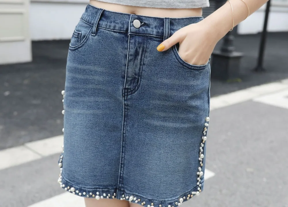 Ubetoku летние женские джинсовые юбки женские джинсы Степ юбка пакет бедра жемчуг модная женская одежда