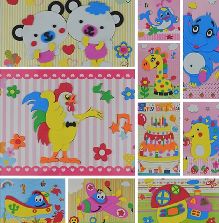 5 Sheets/set EVA 3D Pasting Paper Children Handmade Materials Kids DIY Craft Toys Kindergarten baby Puzzle Stereo Sticker